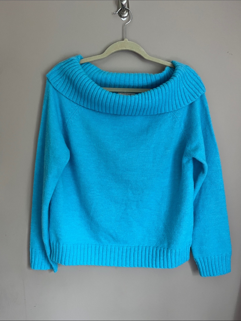 Skies are Blue turquoise off-the-shoulder fold over collar sweater size large